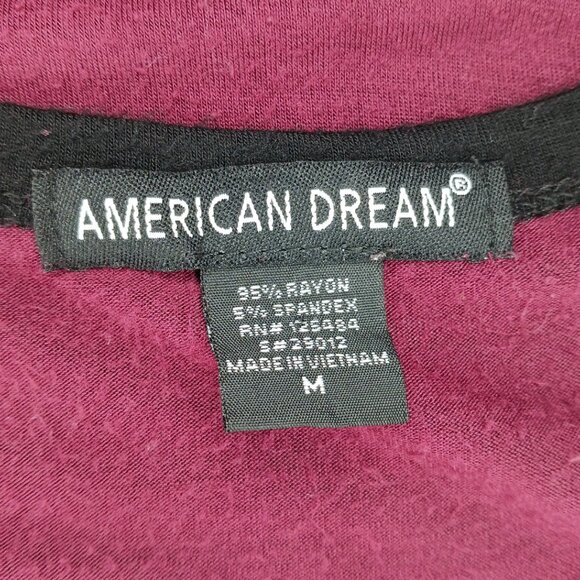 American Dream Womens Medium Top Burgundy & Black 3/4 Sleeve Sheer Stretch - Picture 5 of 8